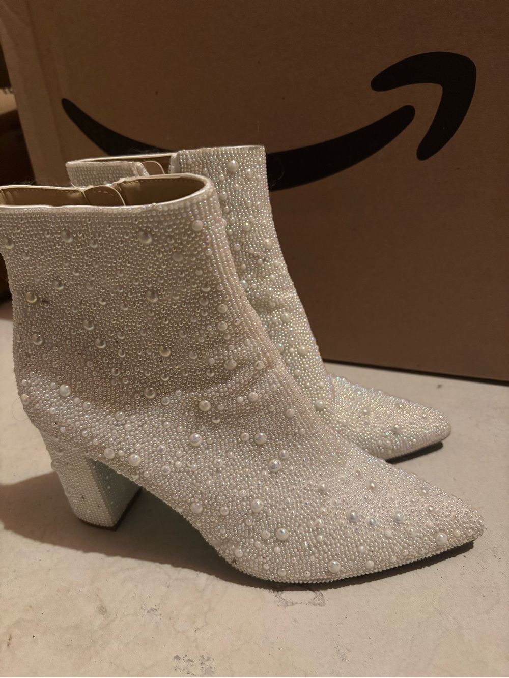 Betsey Johnson Ivory Pearl-Embellished Knit Ankle Boots